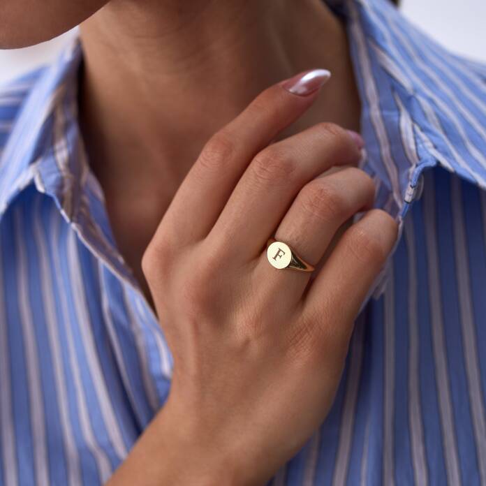 Basic Daire Plaka Harf Yüzük - 1