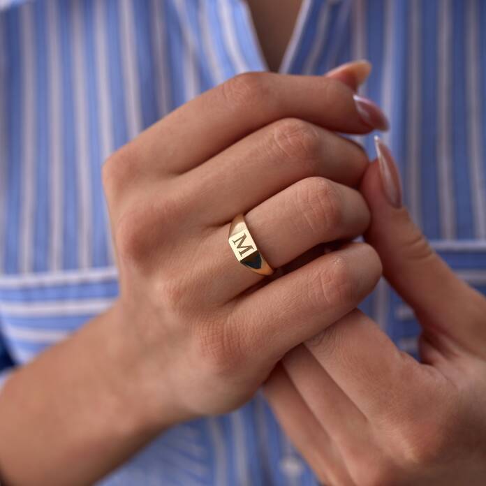 Basic Kare Plaka Harf Yüzük - 1