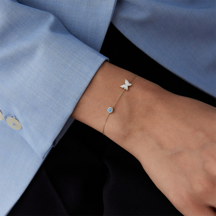 Beyaz Mine Kelebek Aqua Göz Bileklik - Özçelik