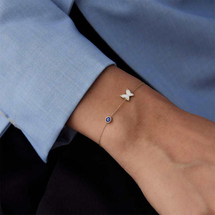 Beyaz Mine Kelebek Laci Göz Bileklik - Özçelik (1)