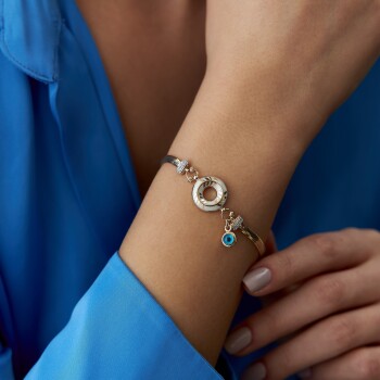 Beyaz Mineli Halka Göz Charm Balık Sırtı Bileklik - Özer (1)