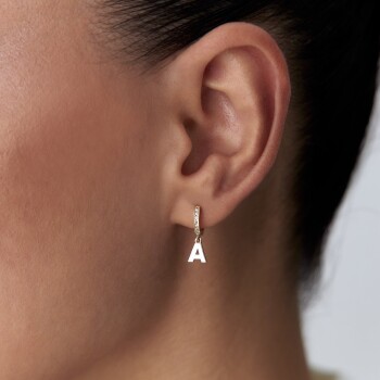 Beyaz Mineli Harf Küpe - 4