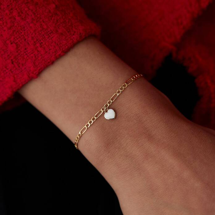 Beyaz Mineli Kalp Charm Bileklik - 2