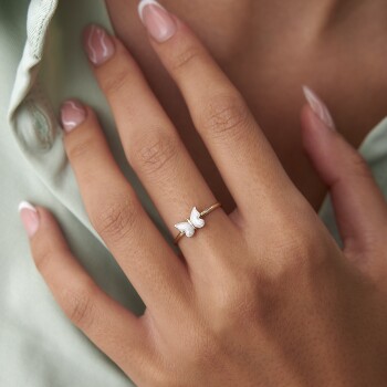 Beyaz Mineli Kelebek Yüzük - CNR (1)