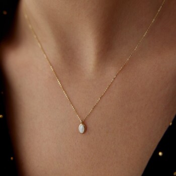 Beyaz Mineli Vintage Kolye - Alen