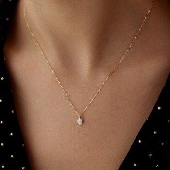 Beyaz Mineli Vintage Kolye - Alen (1)