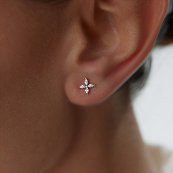 Beyaz Taş Çiçek Küpe - Rayna