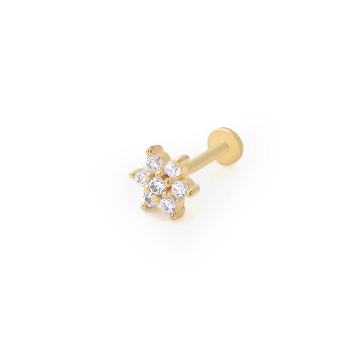 Beyaz Taş Çiçek Model Tragus Piercing - 1