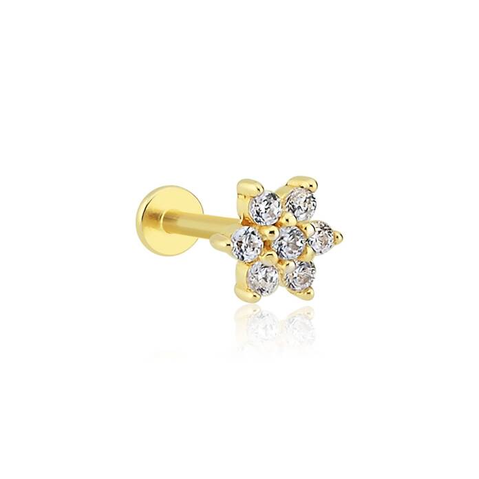 Beyaz Taş Çiçek Model Tragus Piercing - 2