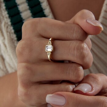 Beyaz Two Way Dörtgen Yüzük - Rayna