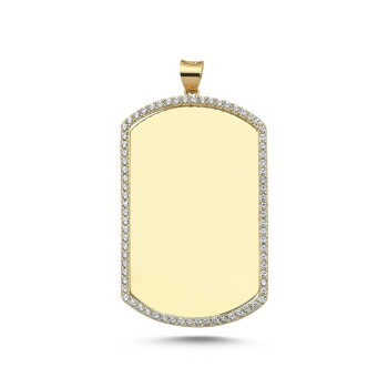 Big Taşlı Round Plaka Kolye Ucu - Koçak