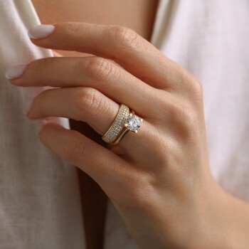 Bombeli Üç Yarımtur Tektaş Yüzük - Oragold Orhan (1)