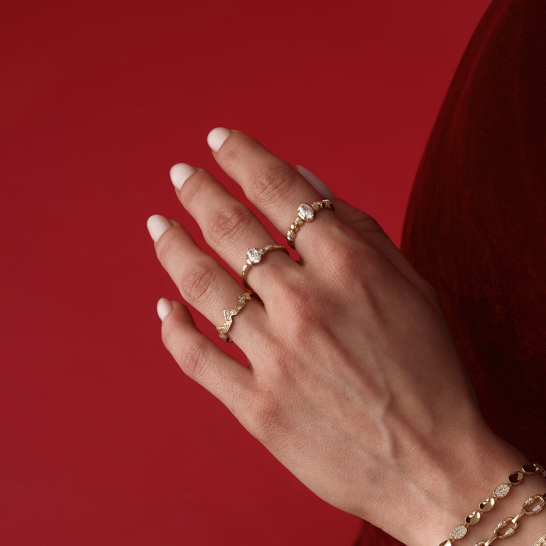 Bubble Oval Taşlı Altın Yüzük - 2