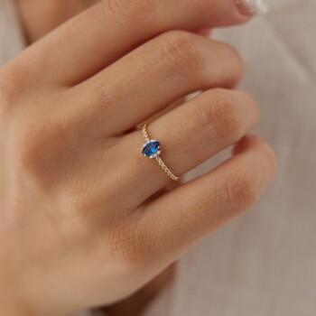 Burgu Plaka Mavi Markiz Yüzük - Mazal