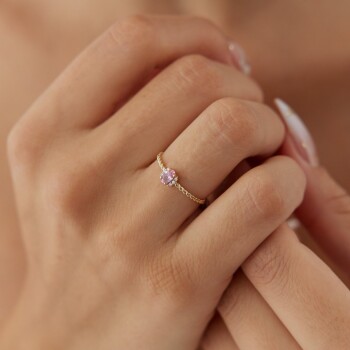 Burgu Plaka Oval Pembe Yüzük - Mazal