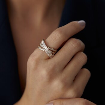 Çapraz Baget Taşlı X Yüzük - Koçak