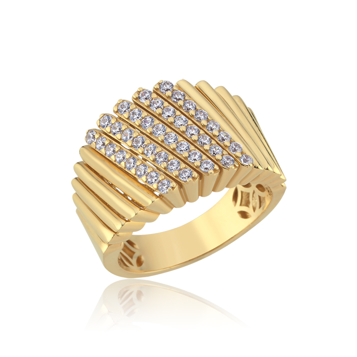 Çapraz Taşlı Bold Altın Yüzük - Özkonak