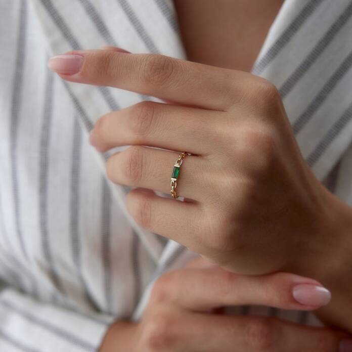 Chain Rectangle Green Yüzük - 1