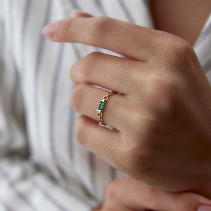 Chain Rectangle Green Yüzük - RİTİM (1)