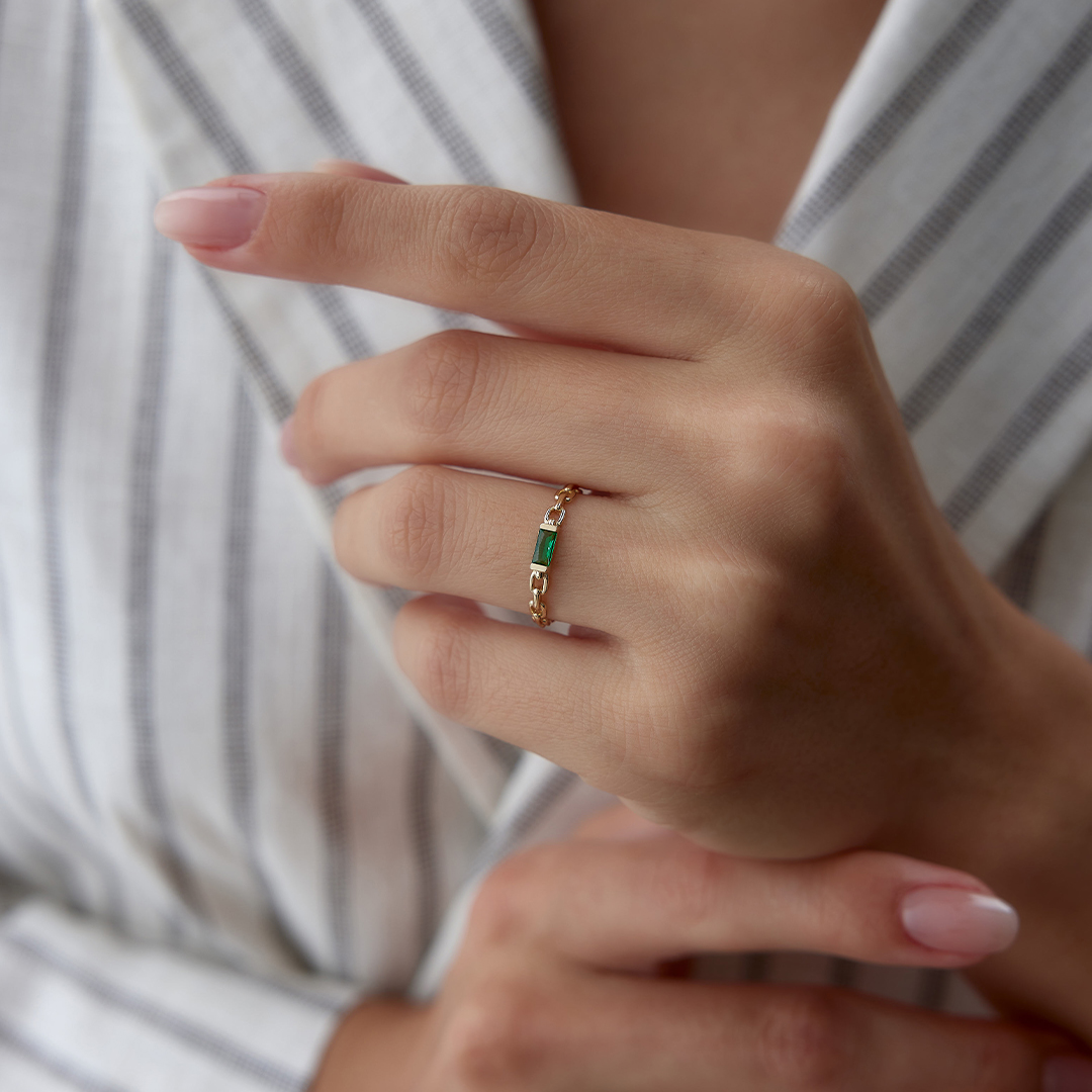 Chain Rectangle Green Yüzük - 1