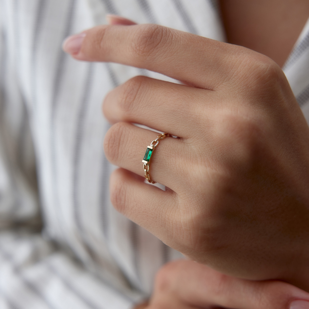 Chain Rectangle Green Yüzük - 2