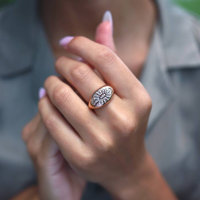 Çiçek Motifli Taşlı Yüzük - 1