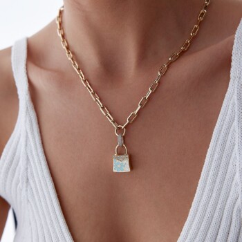 Çiçekli Kilit Charm Ataç Kolye - Mazi