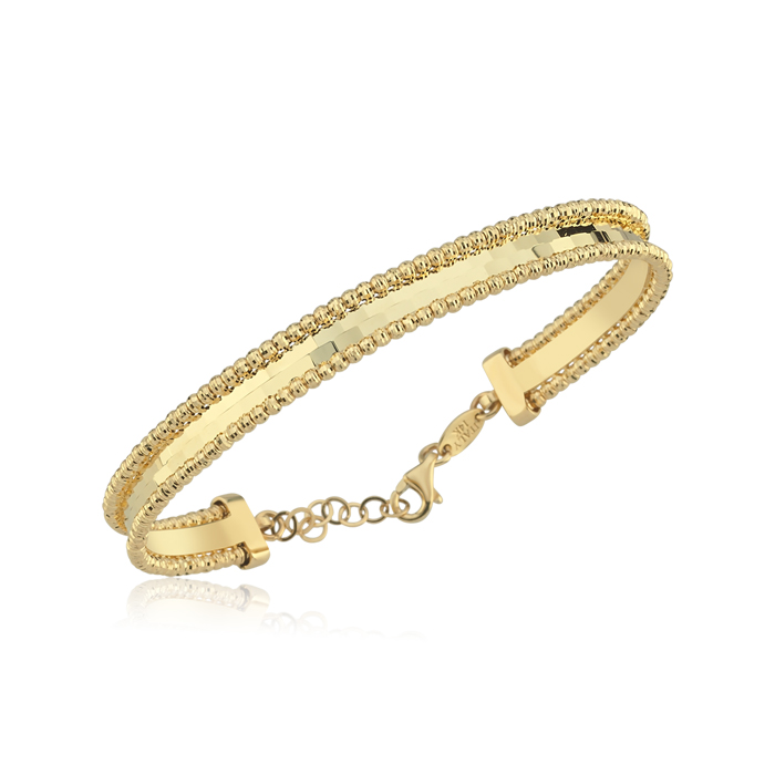 Çift Kenar Boncuklu Line Altın Kelepçe - 1