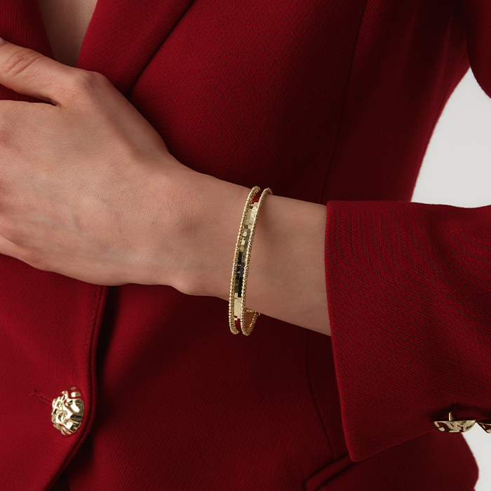 Çift Kenar Boncuklu Line Altın Kelepçe - Manos