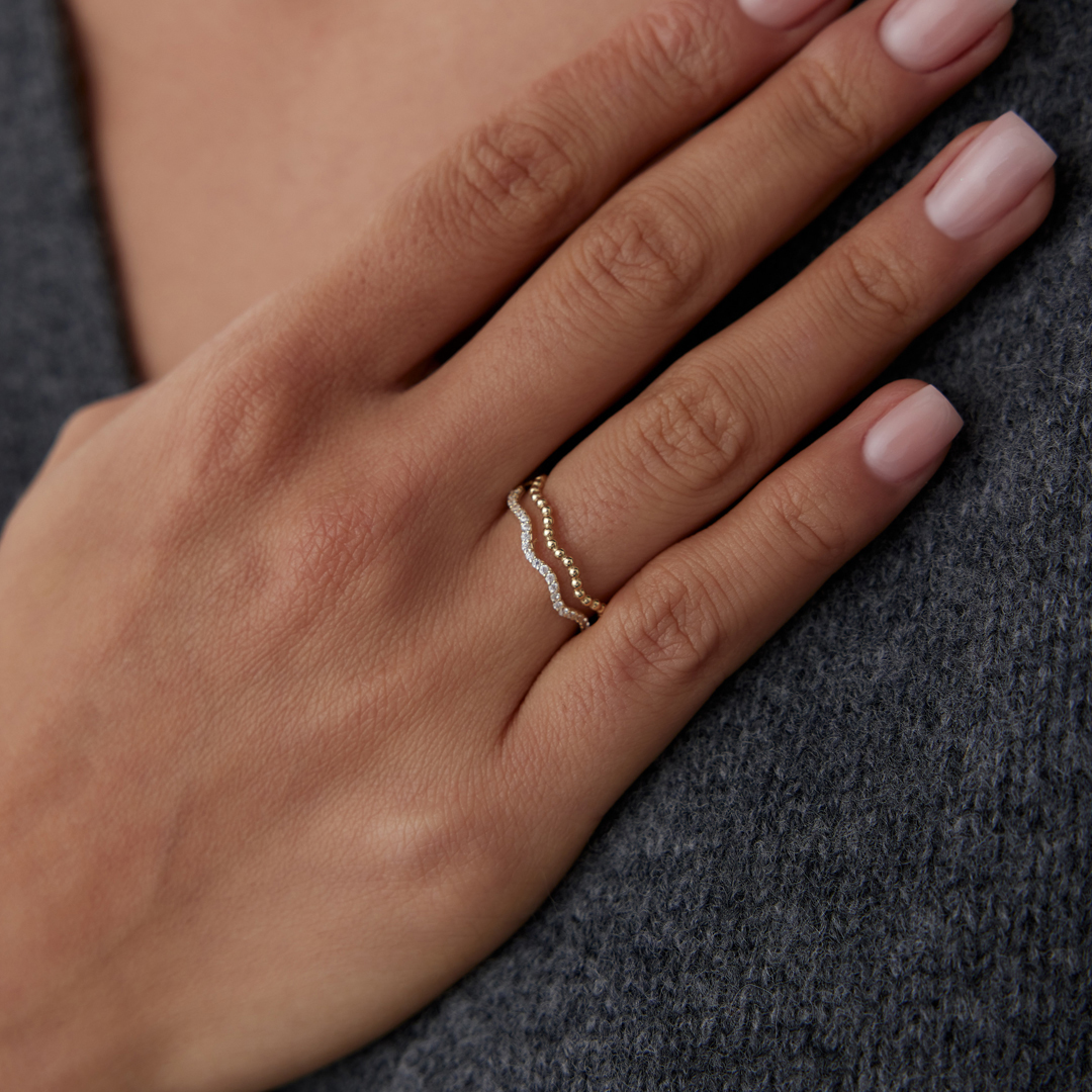 Çift Sıra Dalgalı Top Yüzük - 2