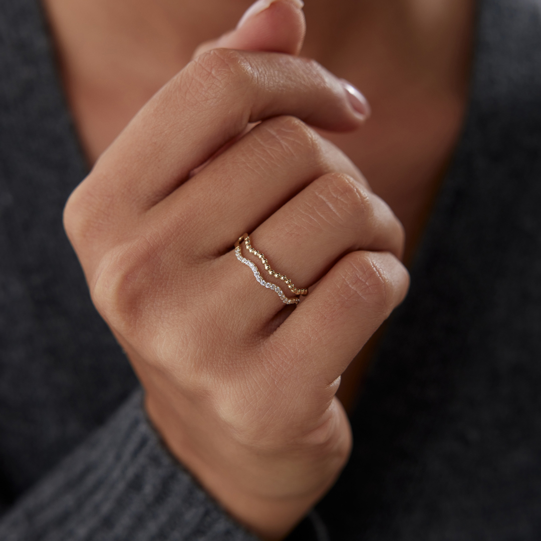 Çift Sıra Dalgalı Top Yüzük - 1