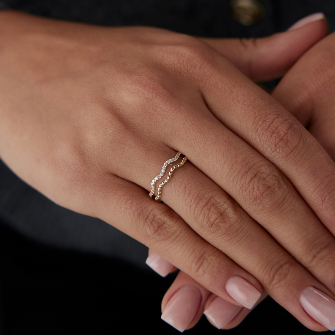 Çift Sıra Dalgalı Top Yüzük - 3