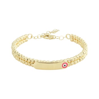 Çift Sıra Dorikalı Pembe Nazar Plaka Çocuk Kelepçesi - Melike