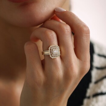 Çift Sıra Taşlı Baget Yüzük - Oragold Orhan