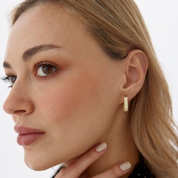 Çizgili Kare J Küpe - Rayna (1)