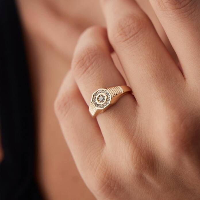 Çizgili Taşlı Şovalye Yüzük - 1