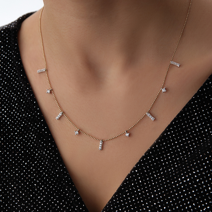 Çubuk Sarkıt Taşlı Altın Kolye - Cemart (1)