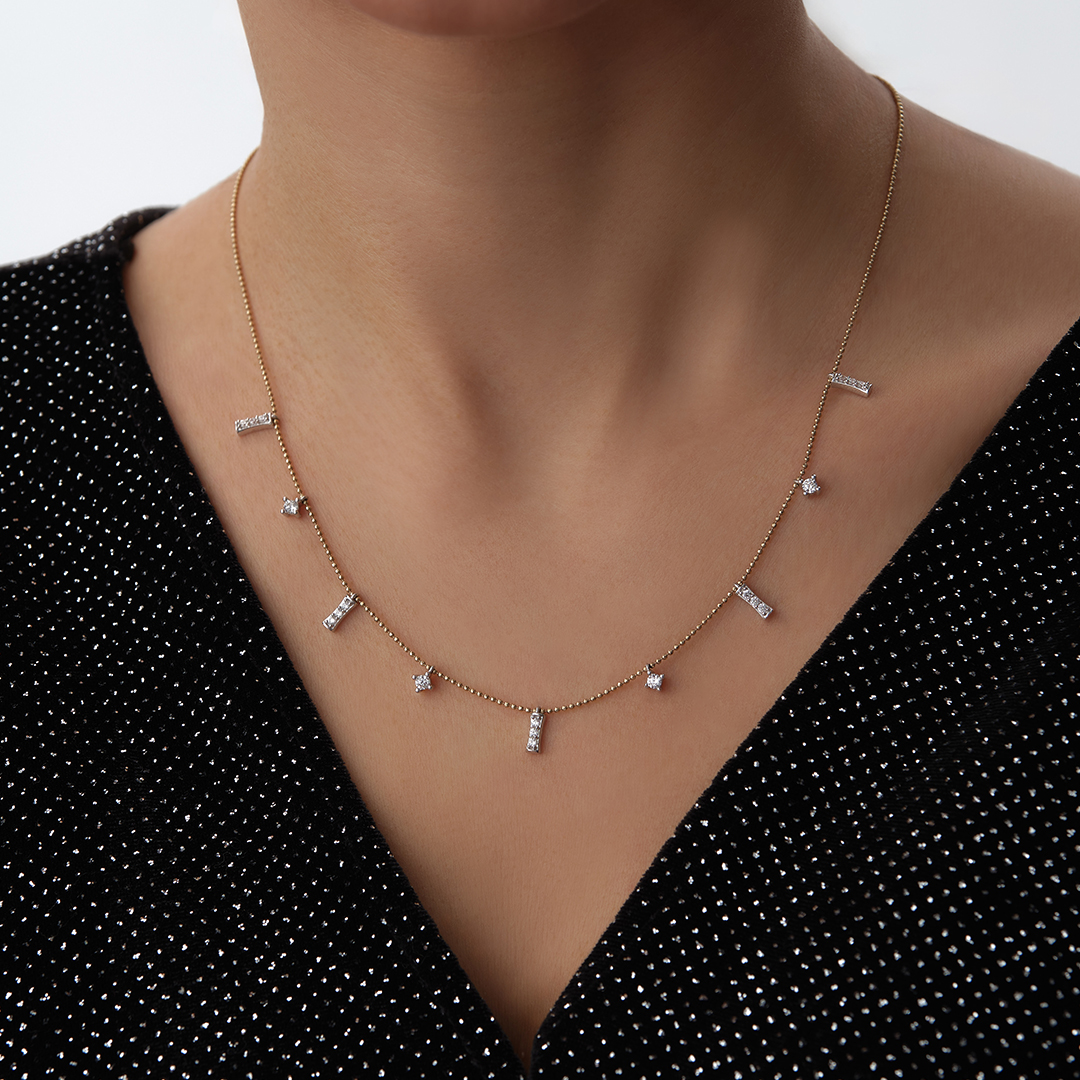 Çubuk Sarkıt Taşlı Altın Kolye - 1