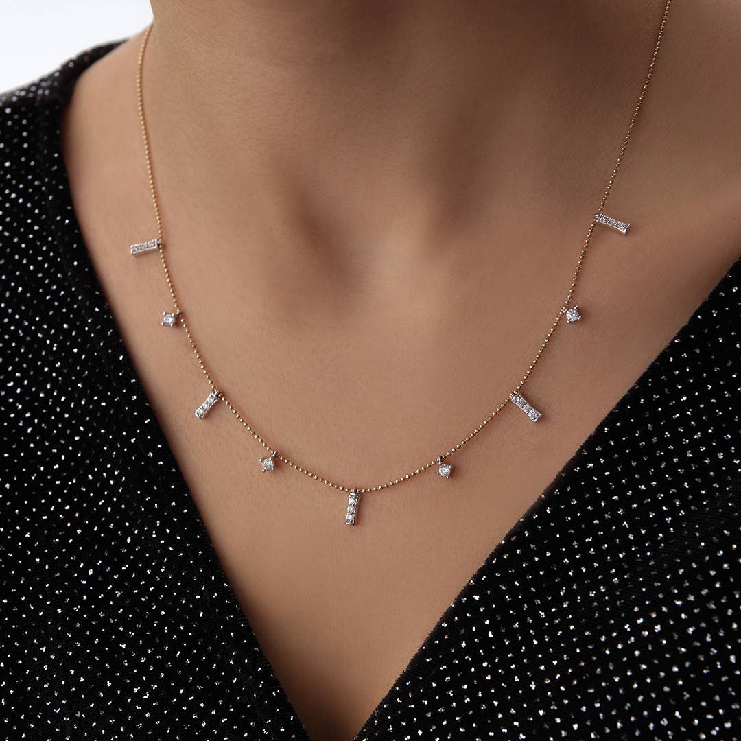 Çubuk Sarkıt Taşlı Altın Kolye - 2