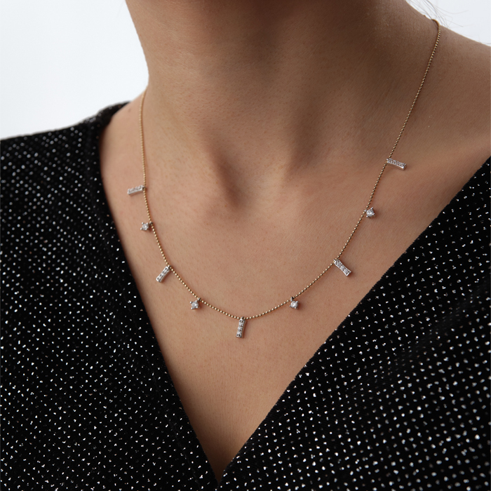 Çubuk Sarkıt Taşlı Altın Kolye - Cemart (1)