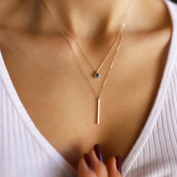 Çubuklu Gözlü İkili Kolye - Rayna