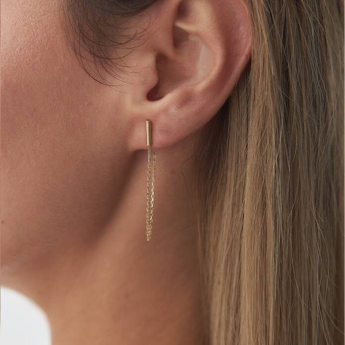 Çubuklu Zincir Sallantılı Küpe - 1