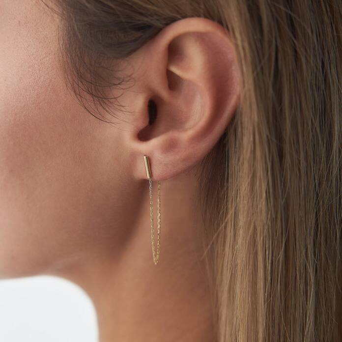 Çubuklu Zincir Sallantılı Küpe - 2