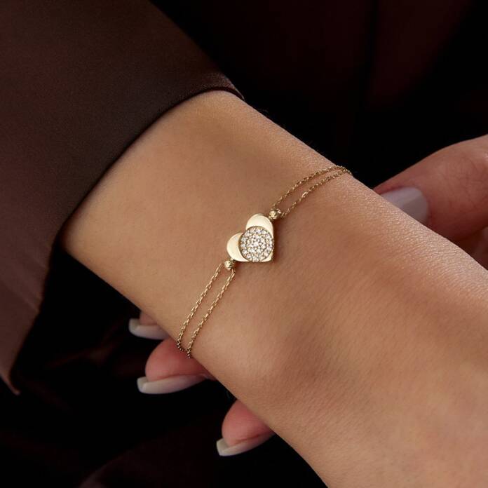 Daire Taşlı Kalp Bileklik - 1