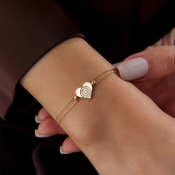 Daire Taşlı Kalp Bileklik - Nüans (1)