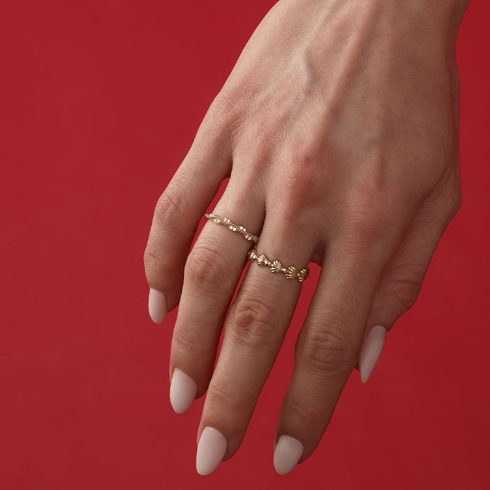 Dalga Form Çift Taşlı Altın Yüzük - Rayna (1)