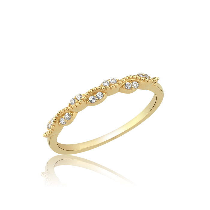 Dalga Form Çift Taşlı Altın Yüzük - Rayna