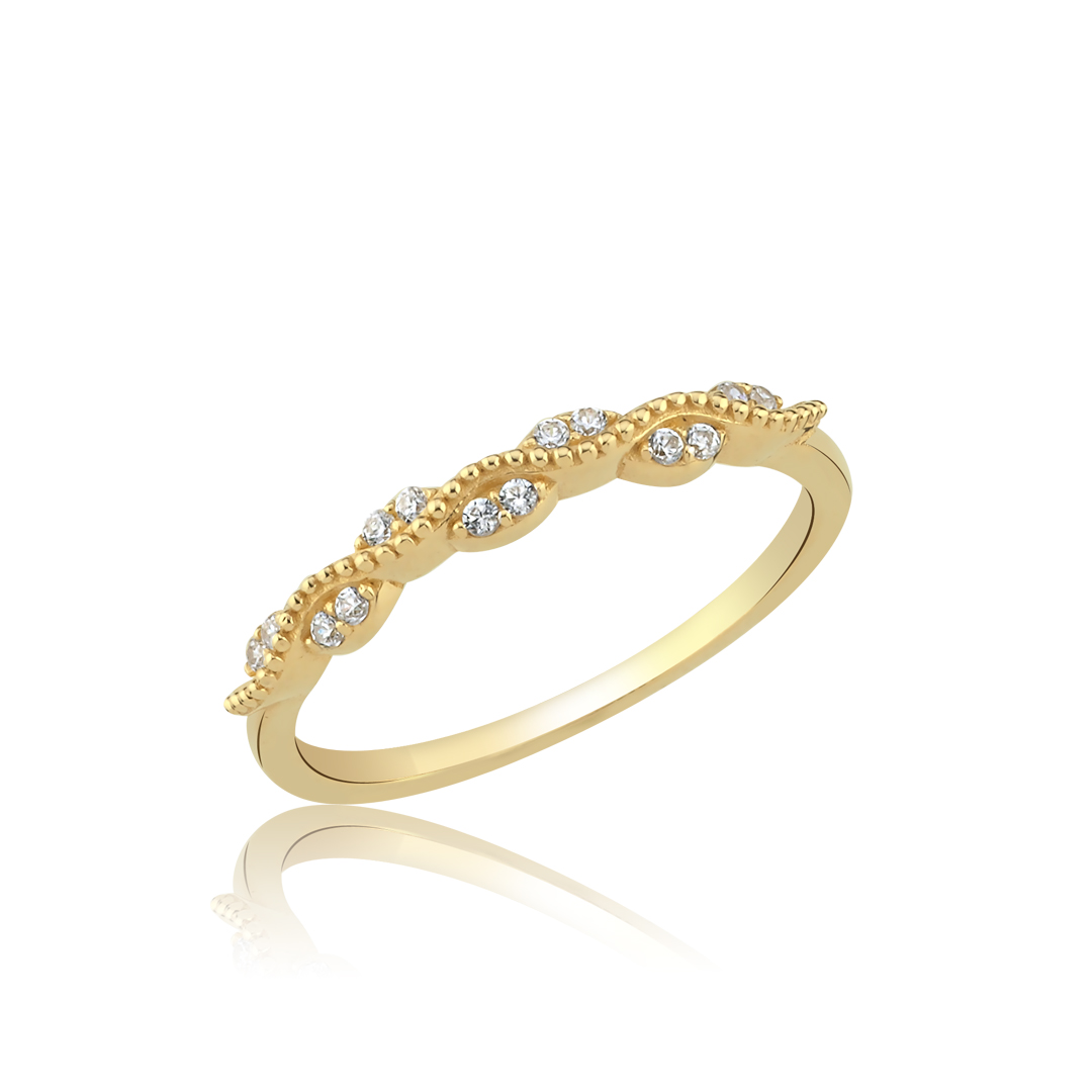 Dalga Form Çift Taşlı Altın Yüzük - 1