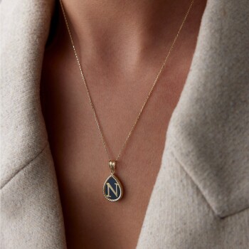 Damla Harf Kolye - Big Gold