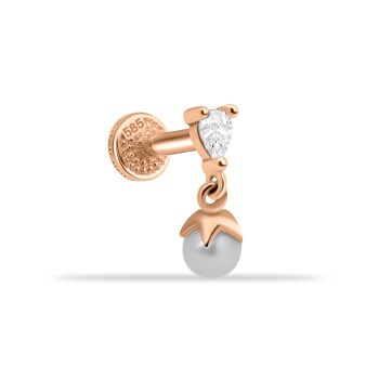 Damla Taşlı İnci Sallantılı Minimal Tragus Piercing - 1
